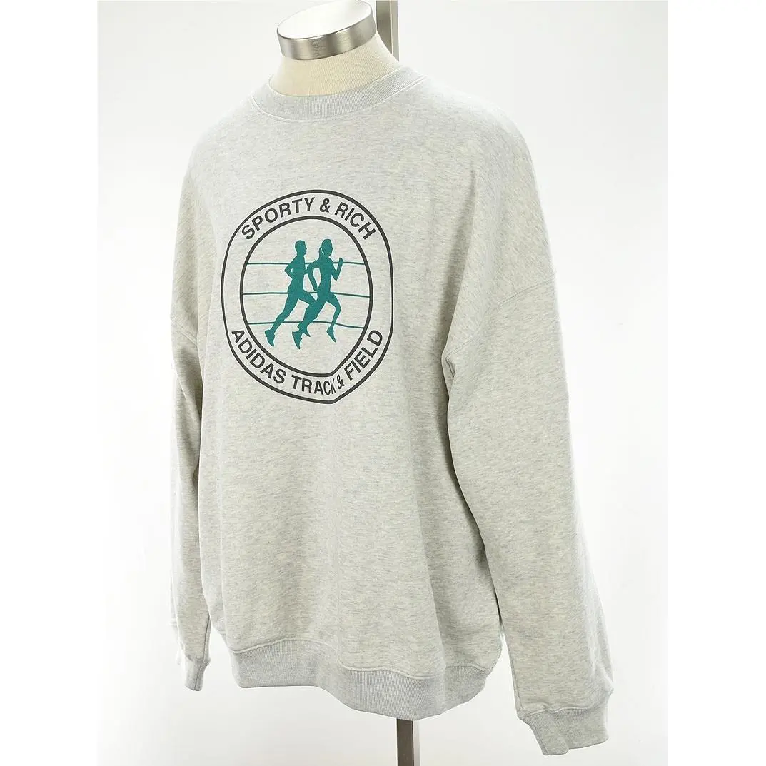 x Sporty Rich Light Grey Heather Track Field Sweatshirt Large by Adidas