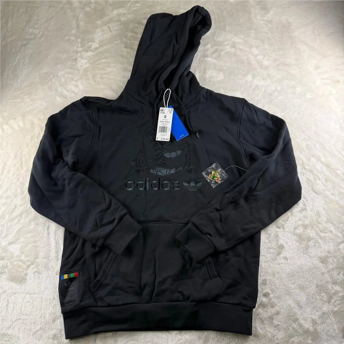 Adidas X Disney Goofy Hoody w/ Pin Men`s Size Small Pullover Black on Black
