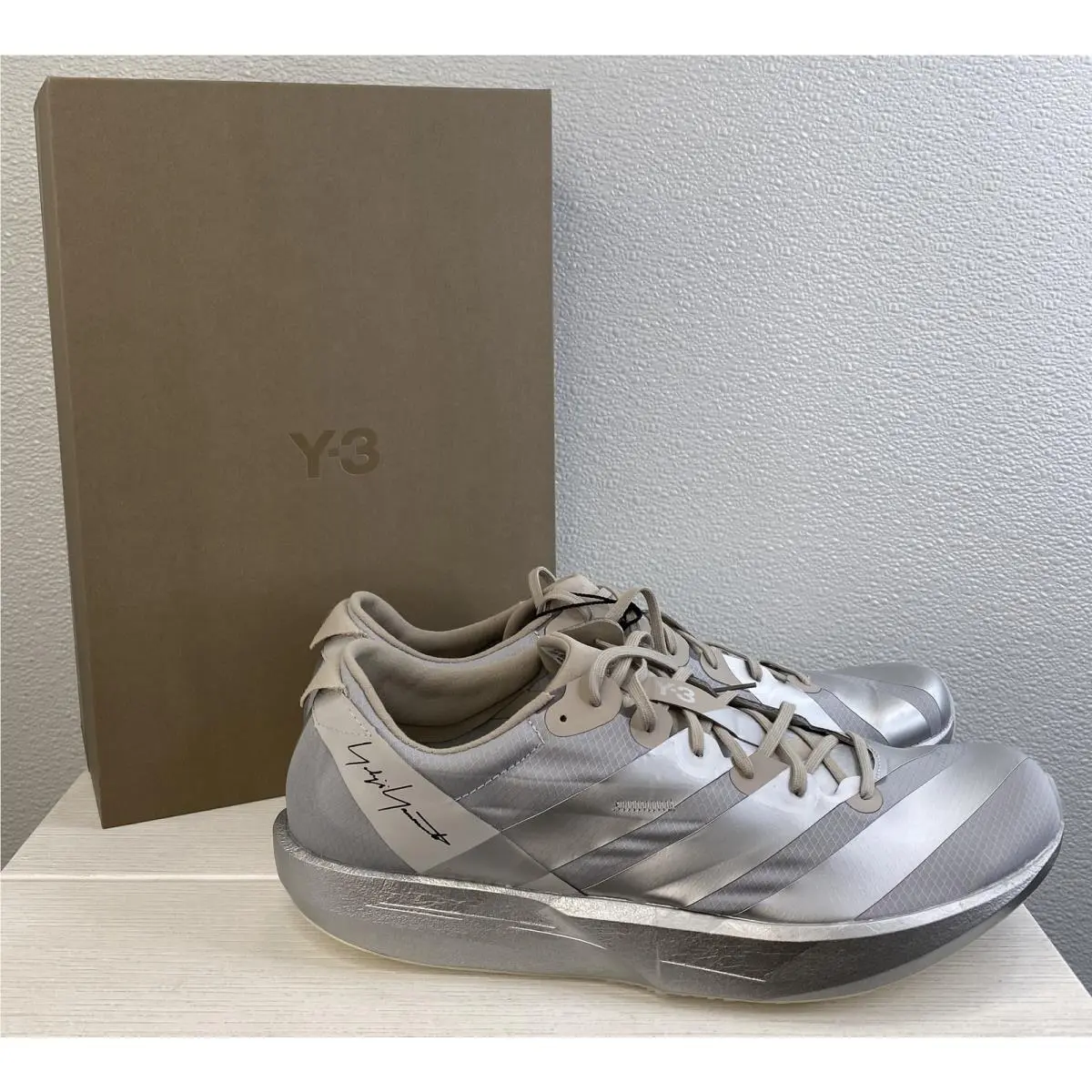Adidas Y-3 Adidos 9 Mens Size 10.5 Mesh Metallic Silver Low Top Running Sneakers