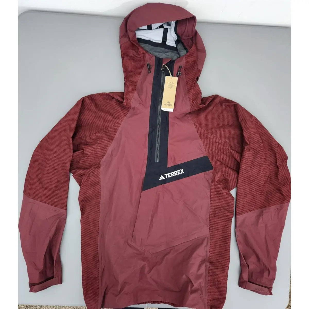 Adidas Terrex Techrock Jacket Red Black Anorak Primeknit Rain Hiking Men`s Med