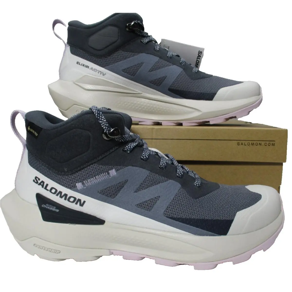 Salomon Elixir Activ Mid Waterproof Hiking Boots Shoes Womens Sz 8 Gray White
