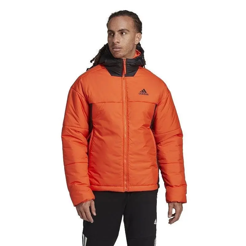 Adidas Men`s Outdoor Bsc 3-Stripes Puffy Hooded Jacket Orange Black Size 2XL