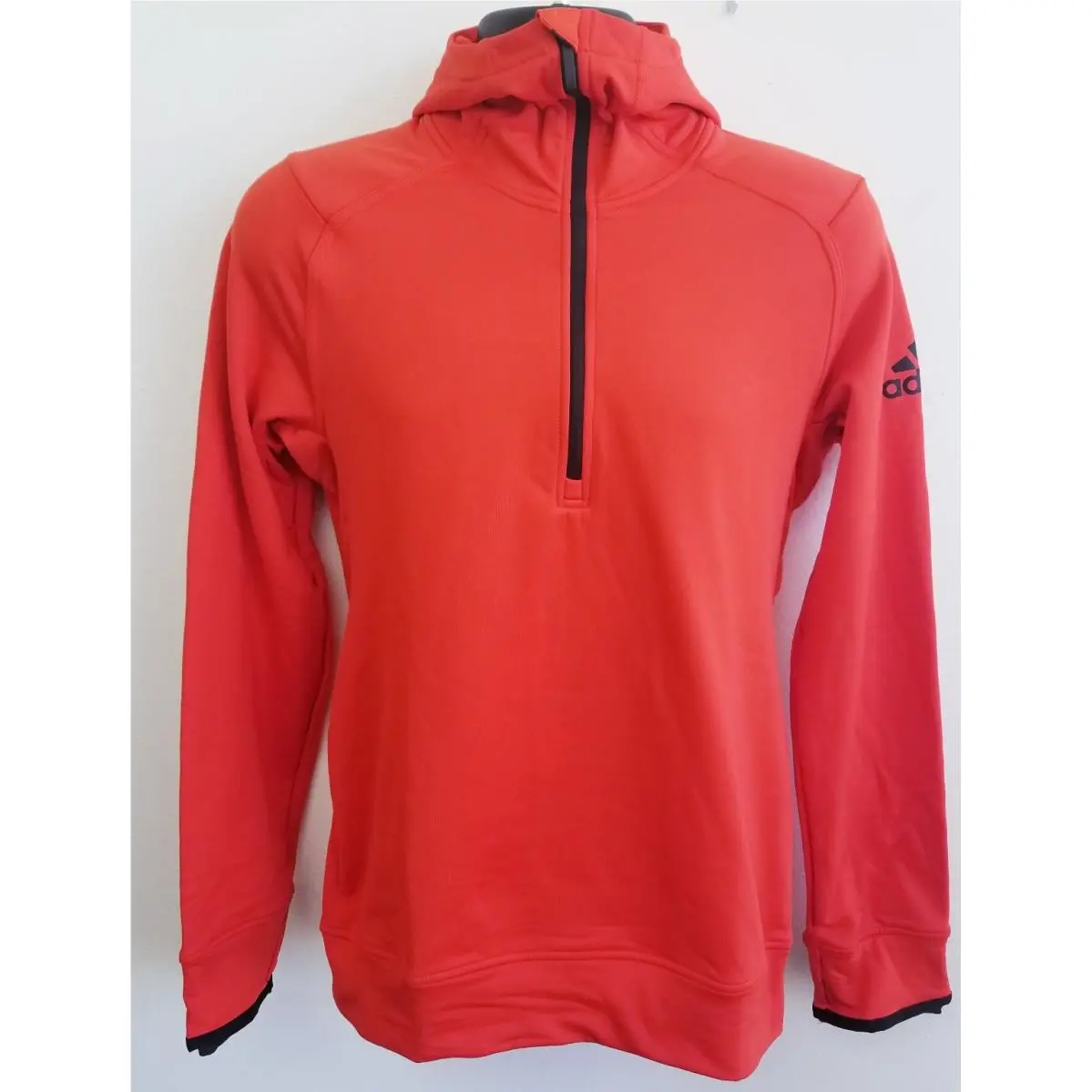 Adidas Men Hoodie Climaheat Half Zip UP Orange Hooded Fleece Inside Size Small