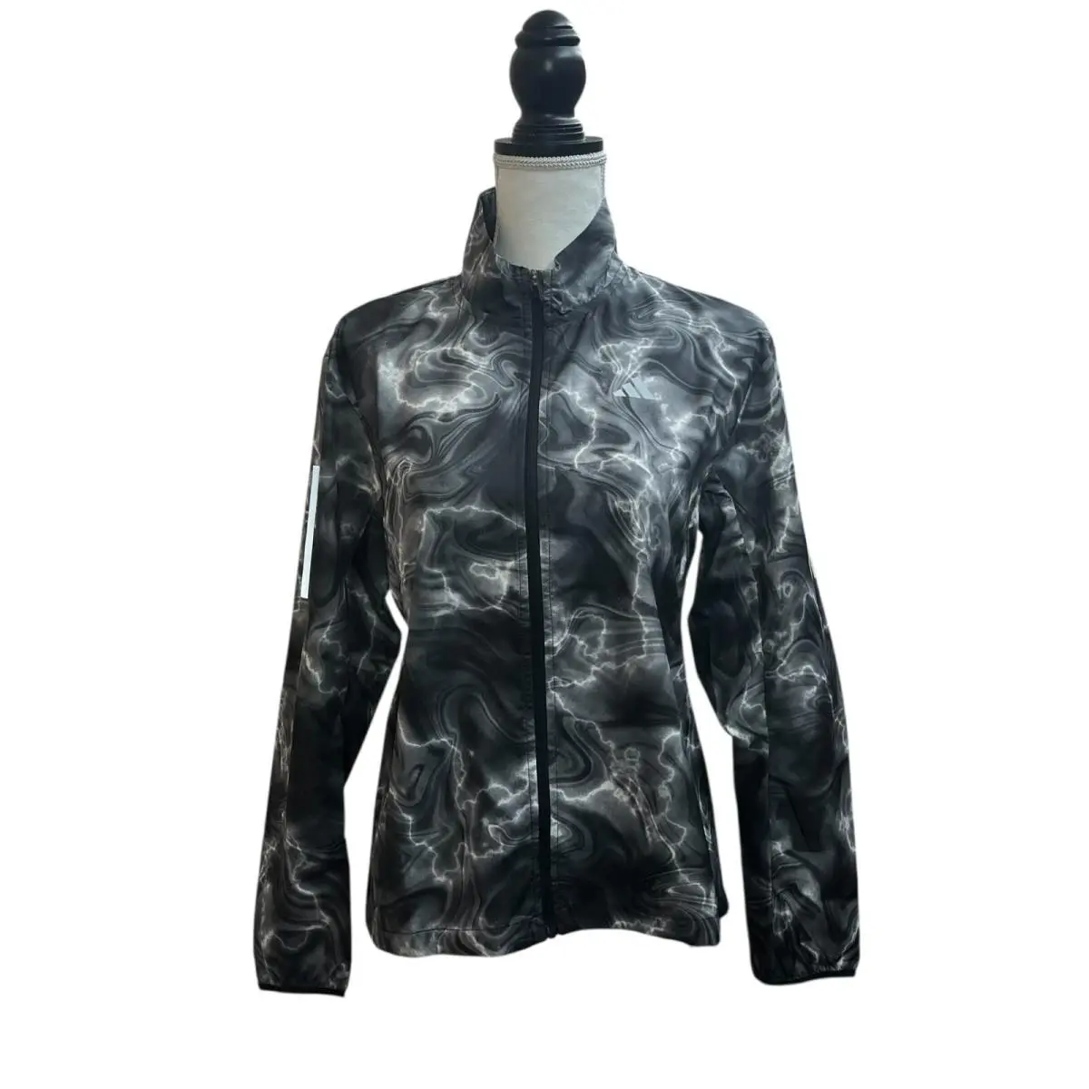 Adidas Running Jacket Womens XS Gray Windbreaker Own The Run Print Full Zipper