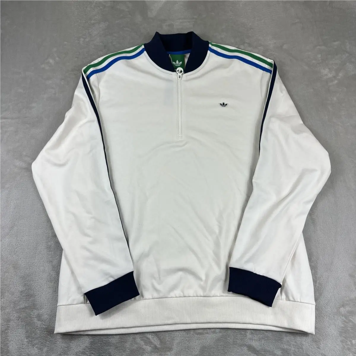 Adidas 3-Stripe 1/4 Zip Sweatshirt Men`s Size XL Chalk White/blue Golf