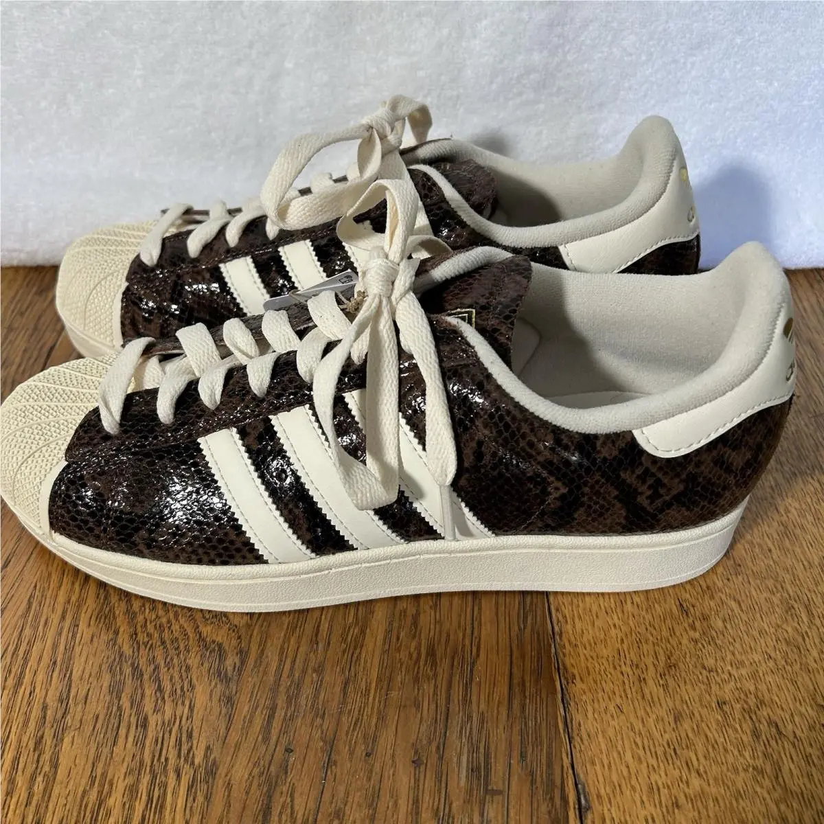 Adidas Womens Size 9.5 Brown Superstar II Snakeskin Athletic Sneaker Shoes