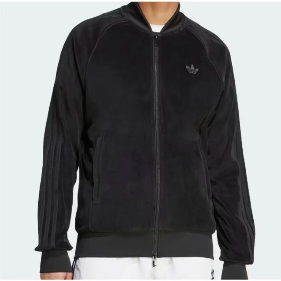 Velour Adidas Full Tracksuit Black Large Jacket Medium Pants Sst