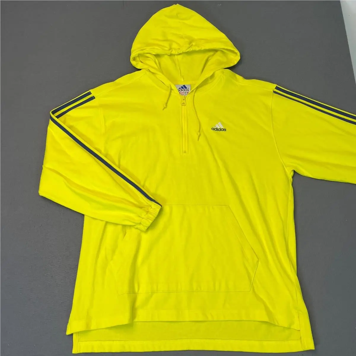 Adidas Mens Lg 1/4 Zip Hoodie Anorak Sweatshirt Lemon Oversized Y2K Vintage