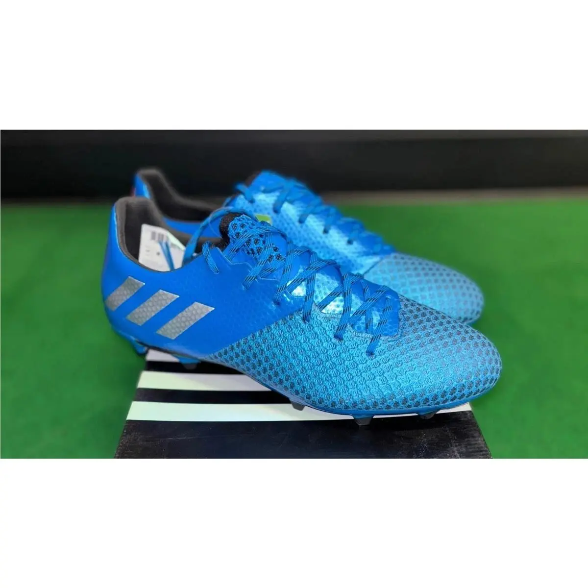 Adidas Messi 16.2 FG Soccer Cleat Blue/silver/black AQ3111 Men`s Size 10.5