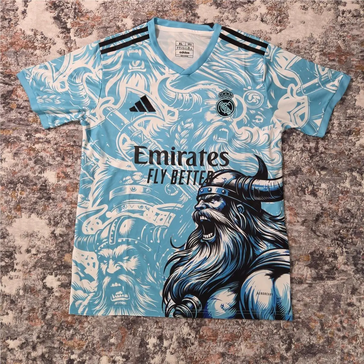 Adidas Real Madrid x Viking Warrior Special Edition Jersey Blue Size XL