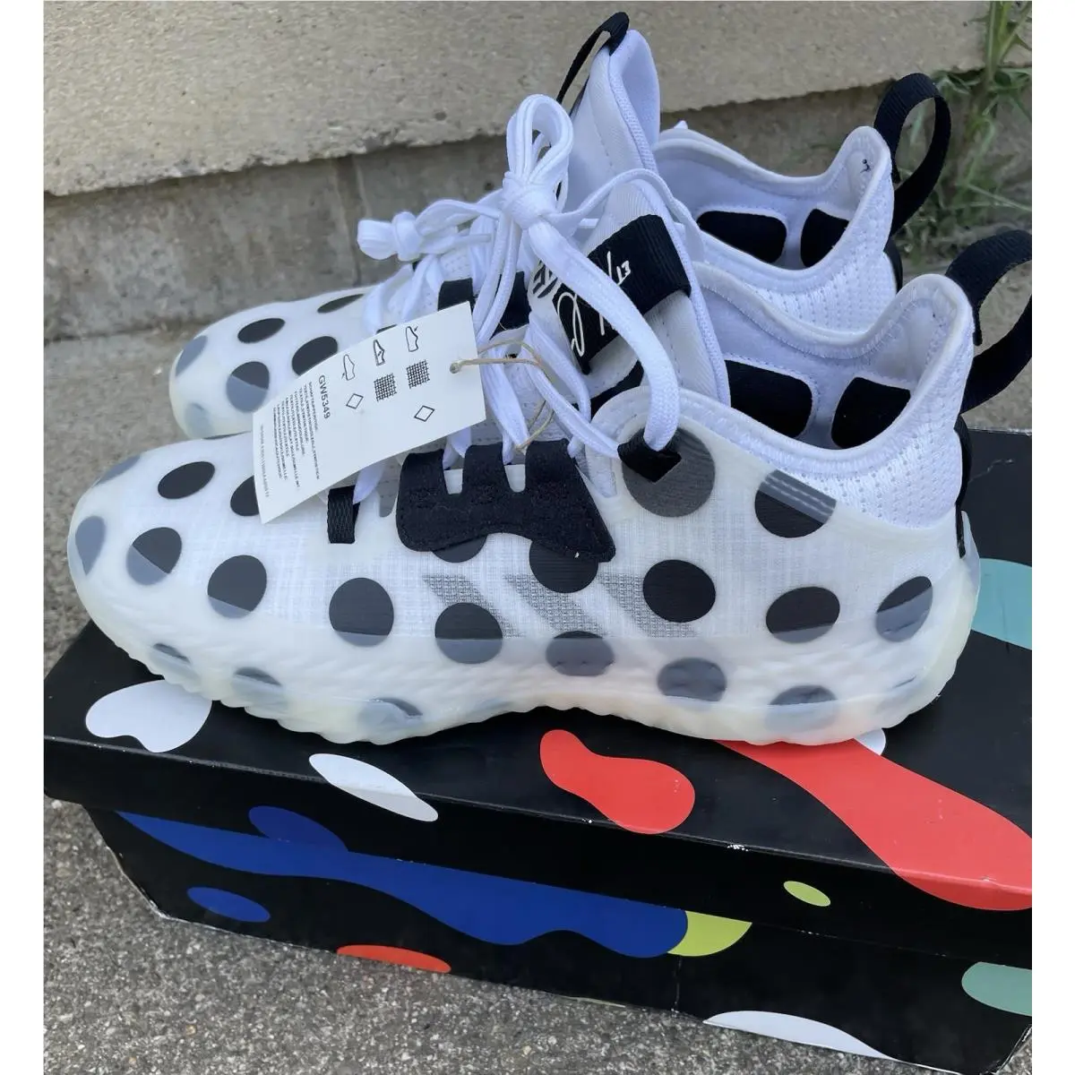 Size 7.5 - Adidas Harden Vol. 5 Futurenatural Polka Dot - White Men’s
