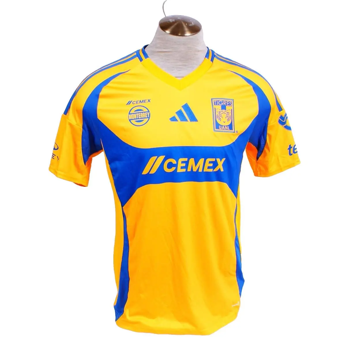Adidas Men`s L Gold Blue Tigres Uanl Home Short Sleeve Soccer Jersey Wicking