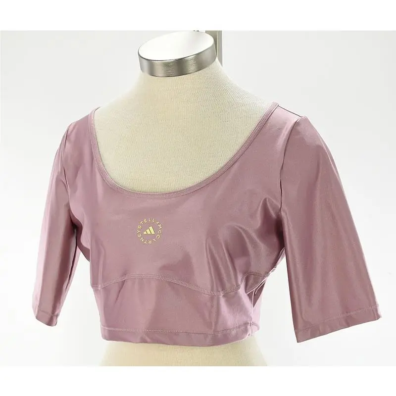 x Stella Mccartney Magic Mauve Scoop Neck 1/2 Sleeve Crop Top Large by Adidas