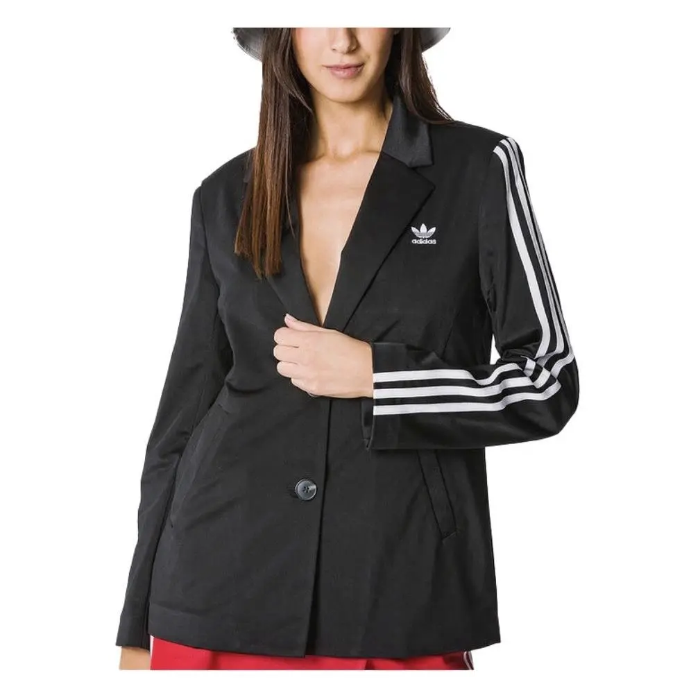 Adidas Originals 3 Stripes Blazer Jacket Women’s Sz 8 UK 12 M Black Ik0440