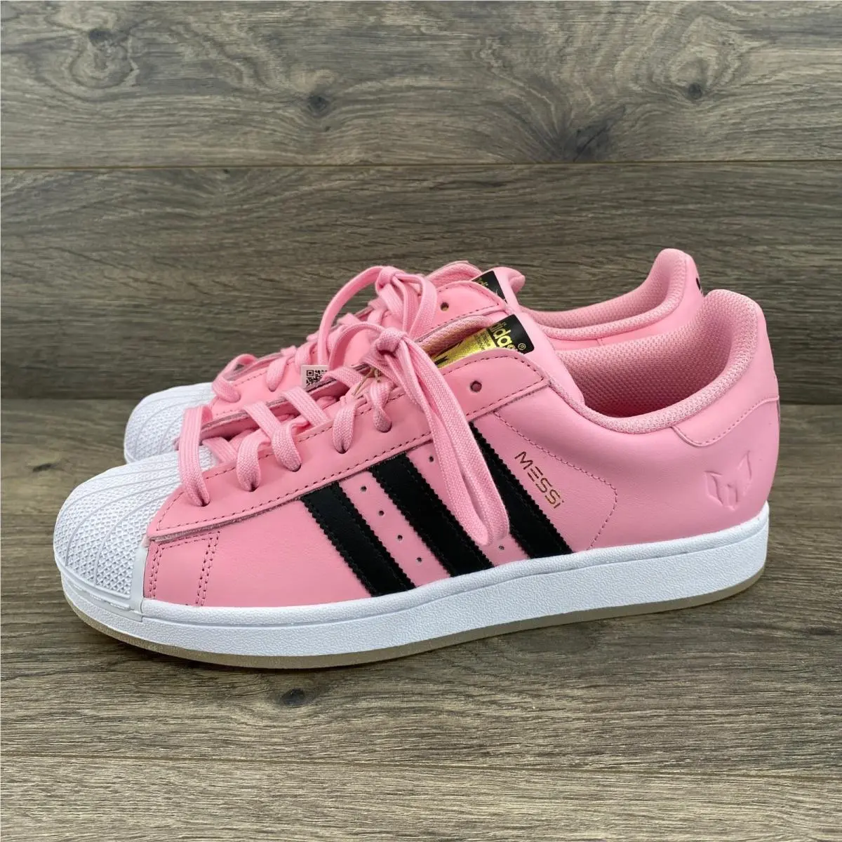 Adidas Superstar Messi Mens 9.5 Pink Black Gold Metallic JR1520 Shell Toe Shoes
