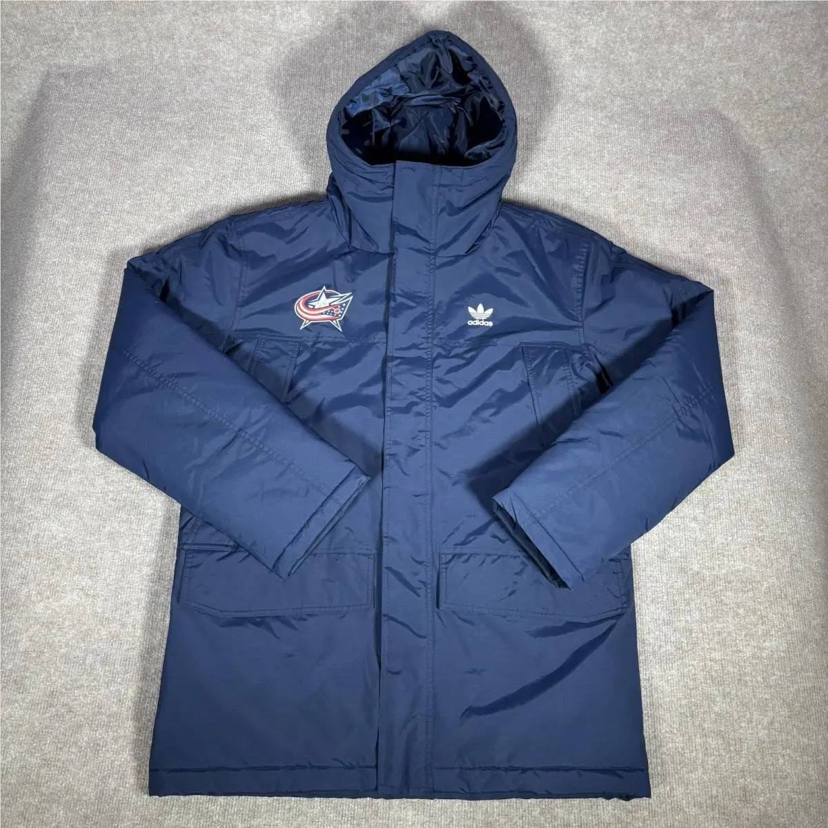 Adidas Columbus Blue Jackets Jacket Mens M Blue Padded Parka Coat Logo