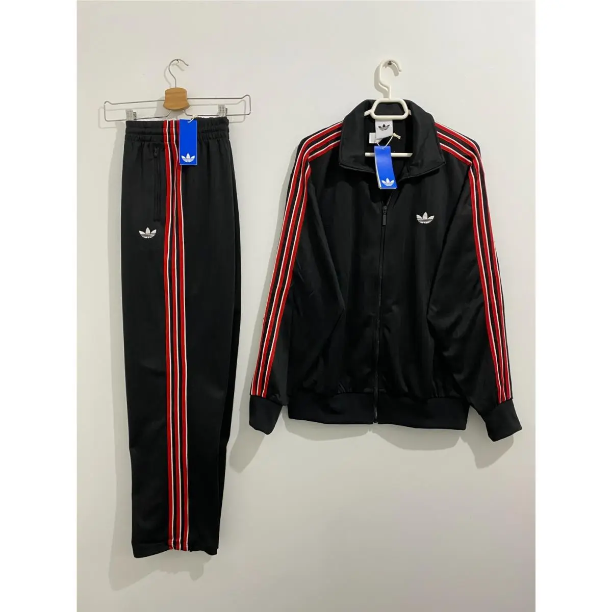 Adidas Originals Firebird Loose Pinstripes Tracksuit Black Scarlet Size XL