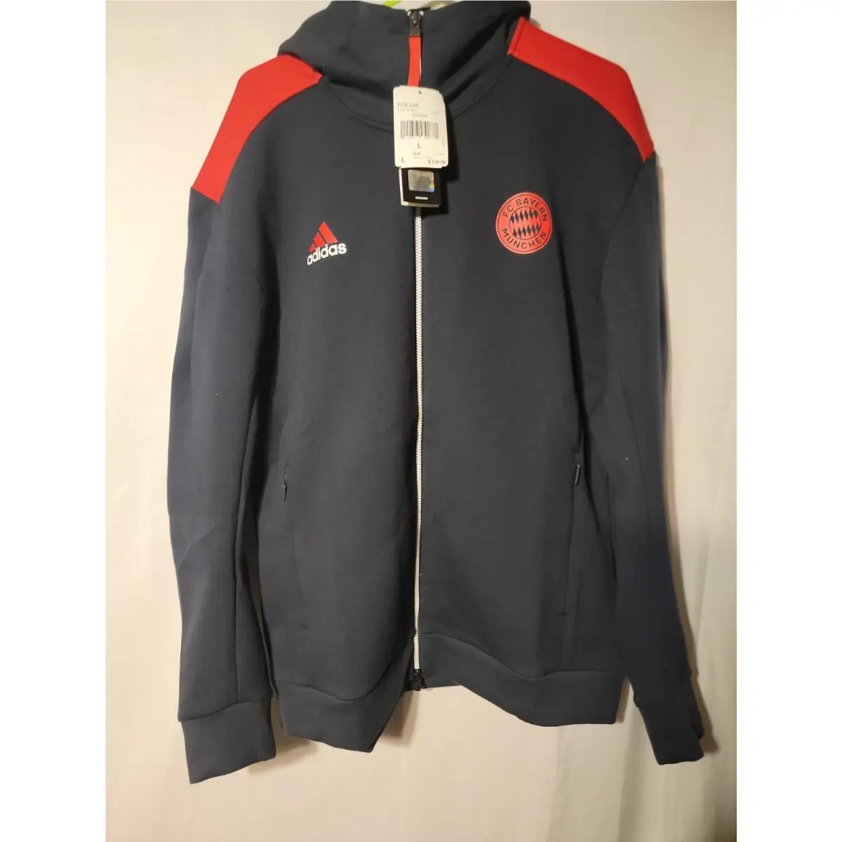 Adidas Z.n.e. Anthem FC Bayern Men Full Zip Hoodie Jacket Navy Size Large
