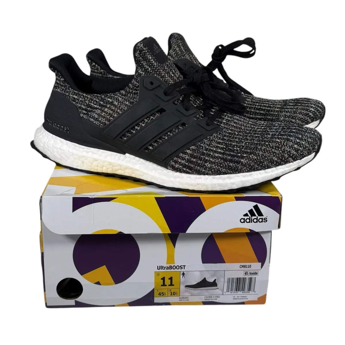 Adidas Ultraboost 4.0 Mens Black Carbon Lace-up Running Shoes Size 11 CM8110