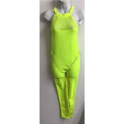 Ivy Park X Adidas Mesh Catsuit Halter Neon Yellow Mesh Neck Stretch Size L