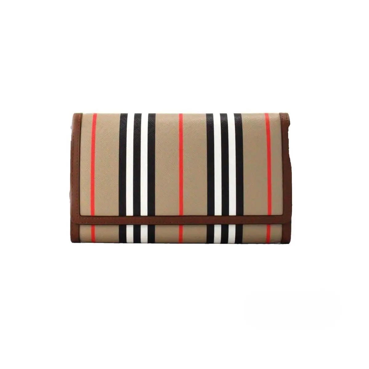 Burberry Hannah Icon Stripe Archive Tan E-canvas Leather Wallet Crossbody Bag