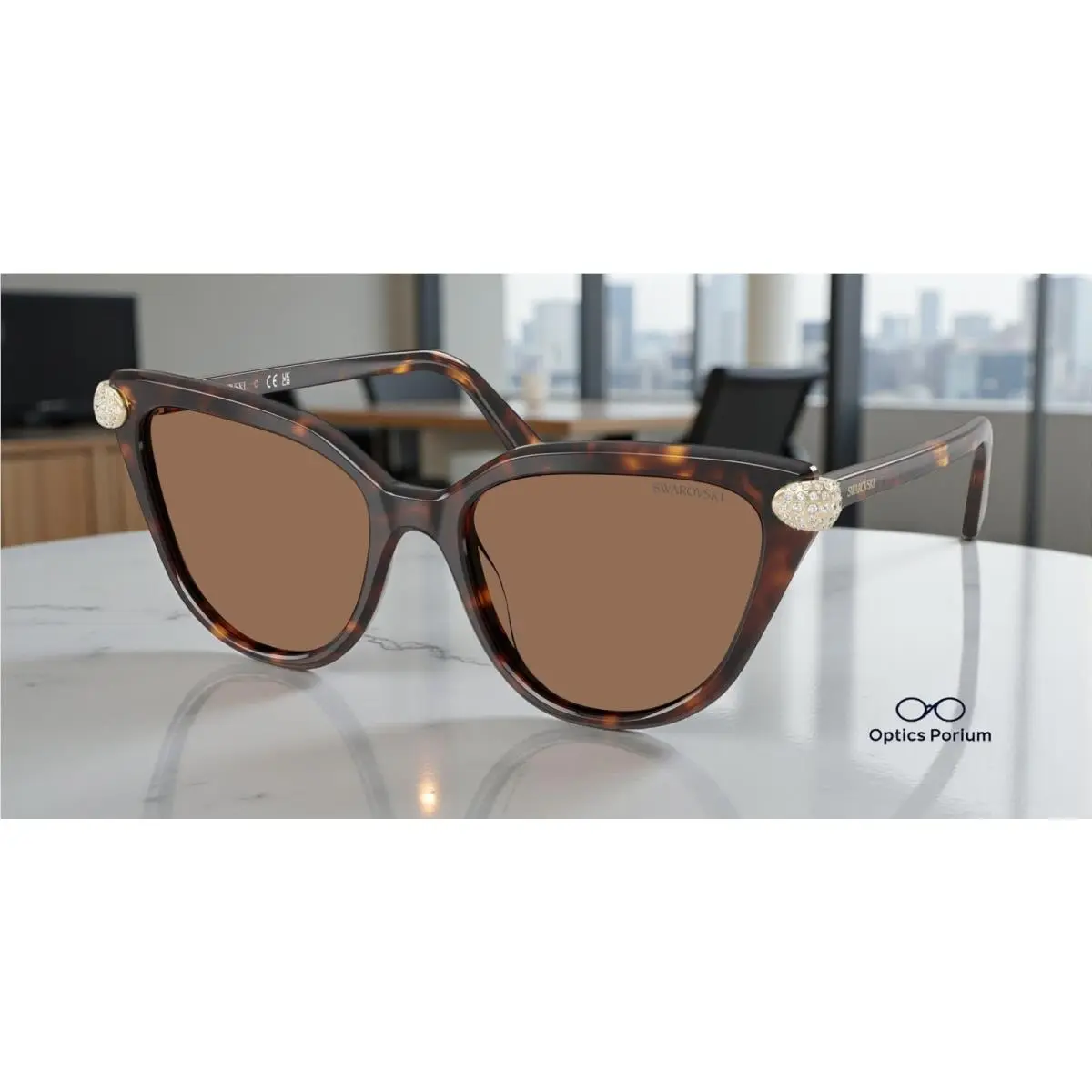 SK6039 100273 Havana Dark Brown 56 mm Women`s Sunglasses by Swarovski
