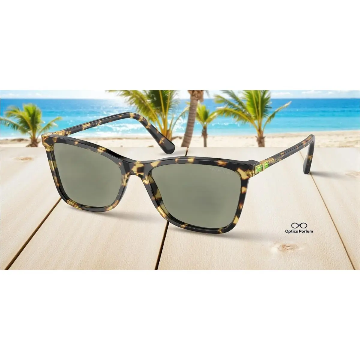 SK6004 1009 2 Havana Dark Green 55 mm Women`s Sunglasses by Swarovski