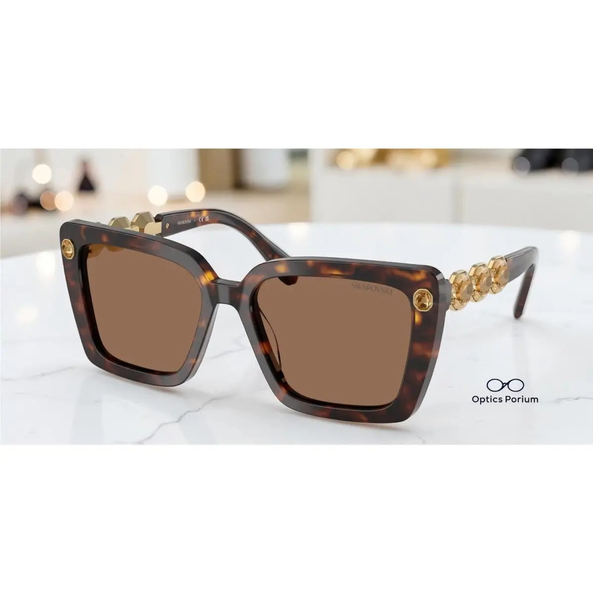 SK6032F 100273 Havana Dark Brown 55 mm Women`s Sunglasses by Swarovski
