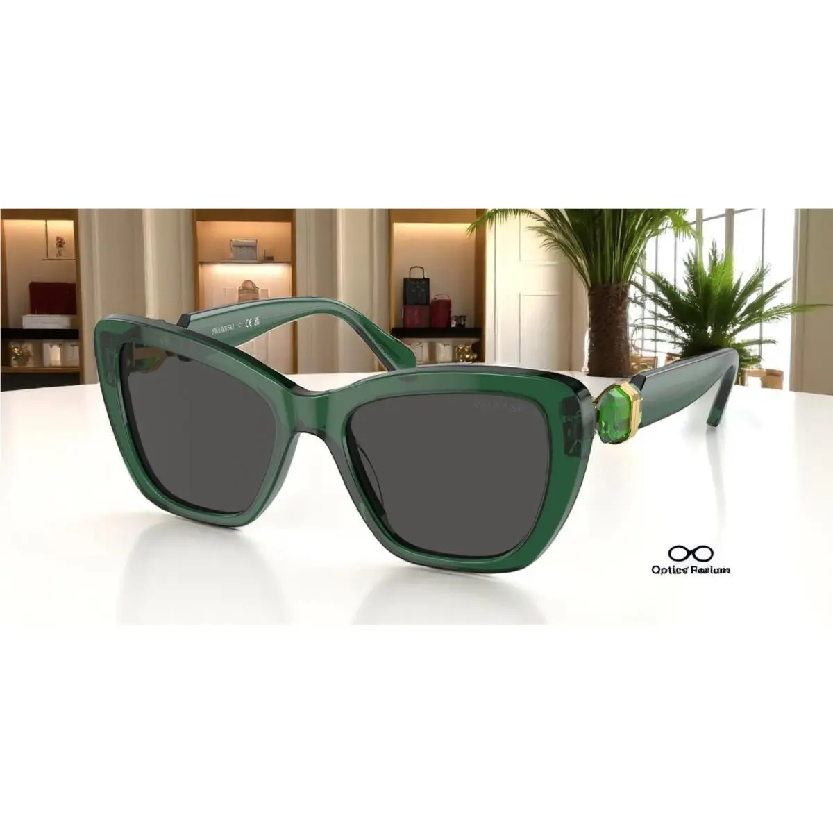 SK6018 104587 Transparent Dk Green Dark Grey 52 mm Women`s Sunglasses by Swarovski