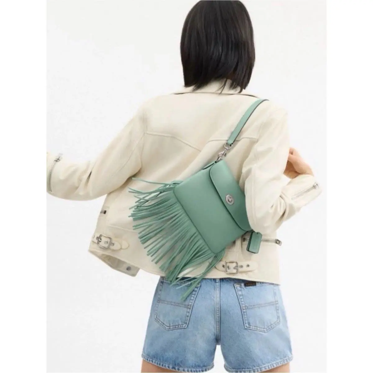 1964 Fringe Aquamarine Glove-tanned Leather Silver Hdw Convertible Bag by Coach