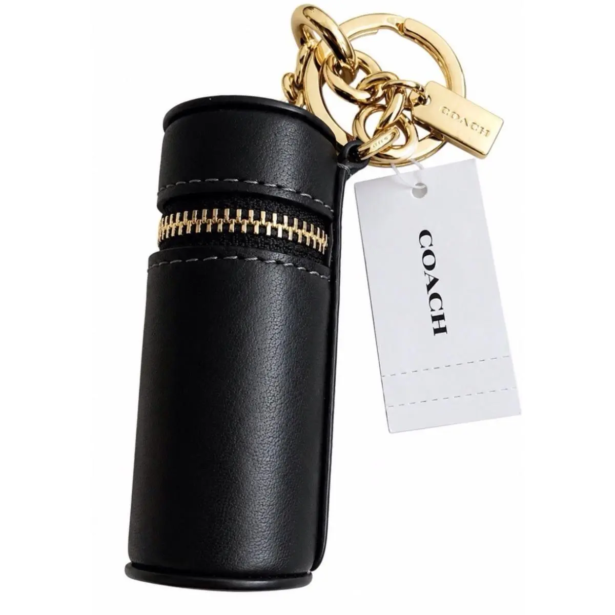 Black Lipstick Case Leather Bag Charm Keychain CEU34 by Coach