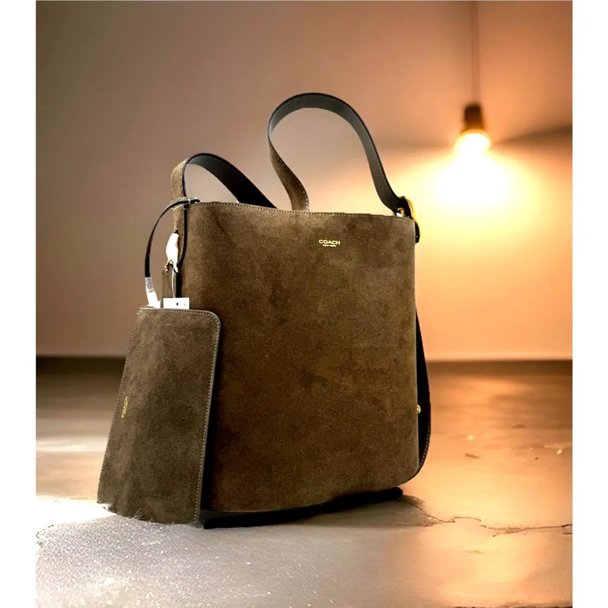 Coach Bleecker Suede Bucket Crossbody Bag In Olive