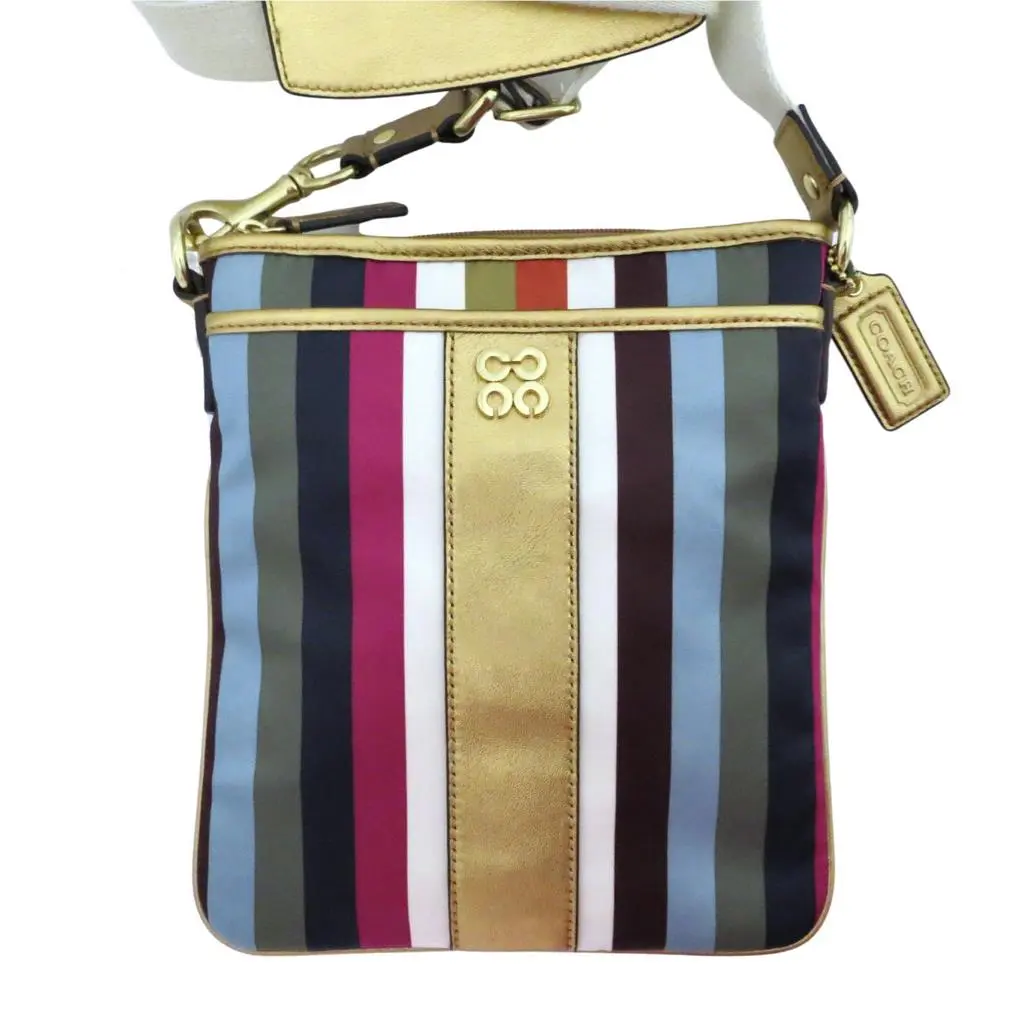 Coach Julia Legacy Striped Signature Leather Crossbody Swingpack Purse