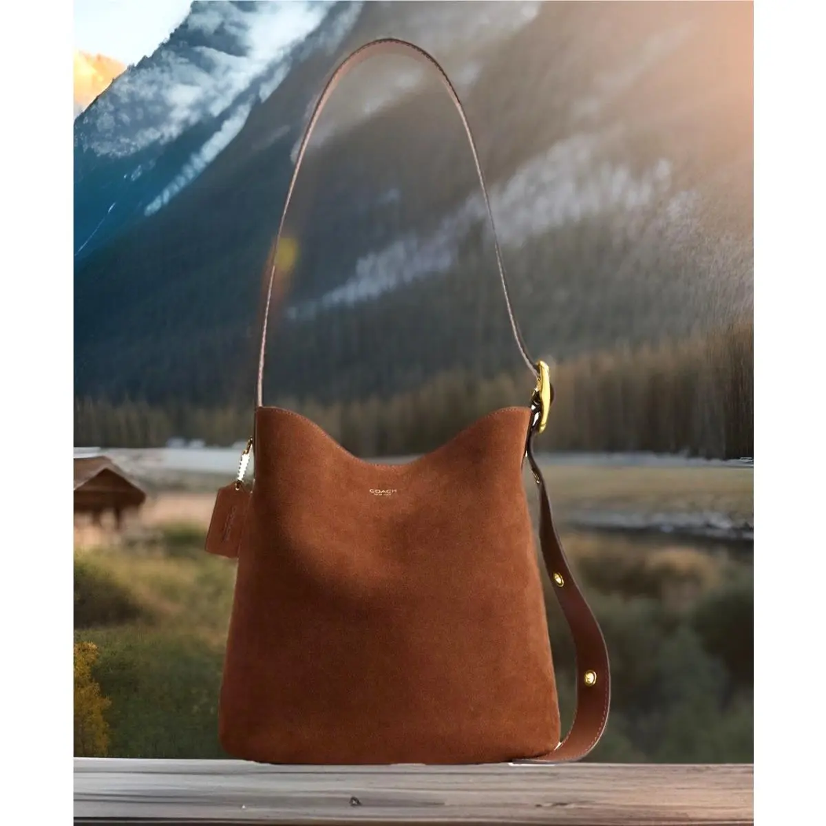 Coach Bleecker Medium Suede Bucket Crossbody Bag In Warm Brown