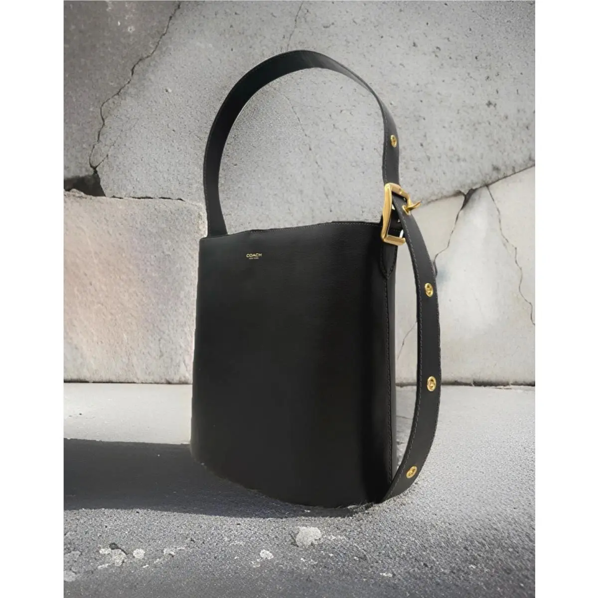 Coach Bleecker Medium Leather Bucket Crossbody Bag In Black