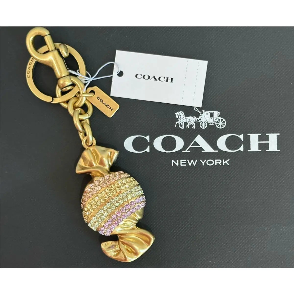Coach Candy Bag Charm Rainbow Pavé Crystals Fob Keyring Brass/multi CDD09