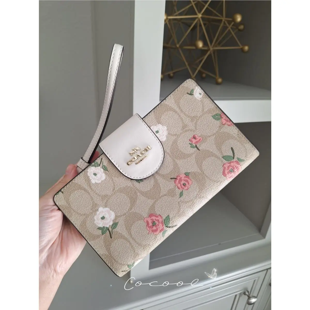 Coach Tech Phone Wallet Signature Canvas Floral Light Khaki Chalk CR967