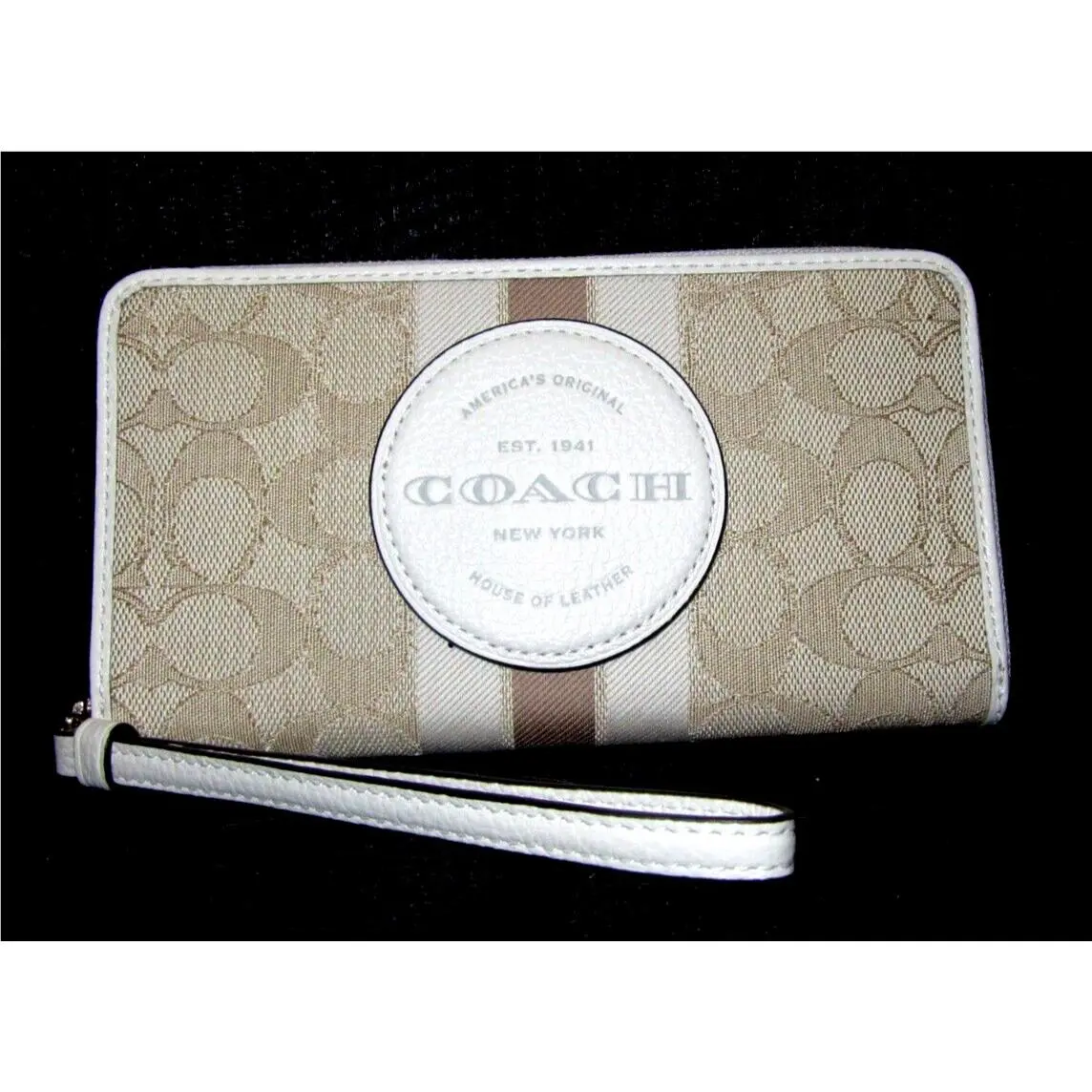Coach C9073 Dempsey Patch Large Phone Wallet Light Khaki Signature Chalk Leather