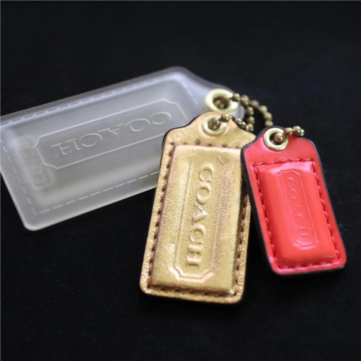 Coach Lozenge Logo Tags Frost Acrylic Leather Key Fob Purse Charm Keychain Rare