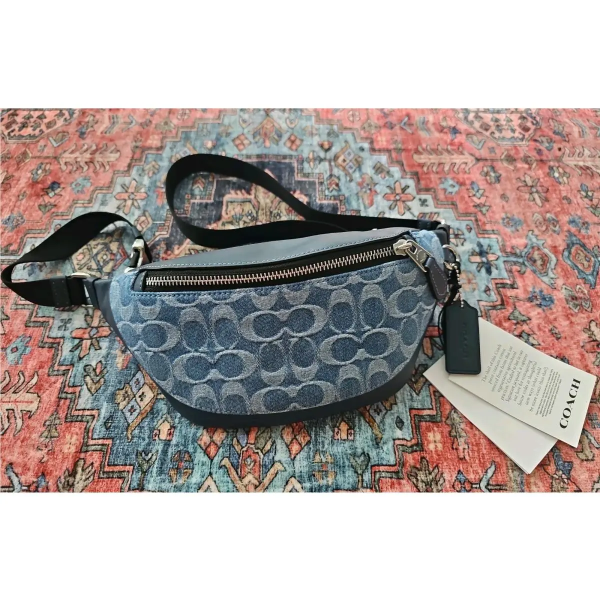 Coach Warren Mini Signature Blue Denim Leather Fanny Belt Bag