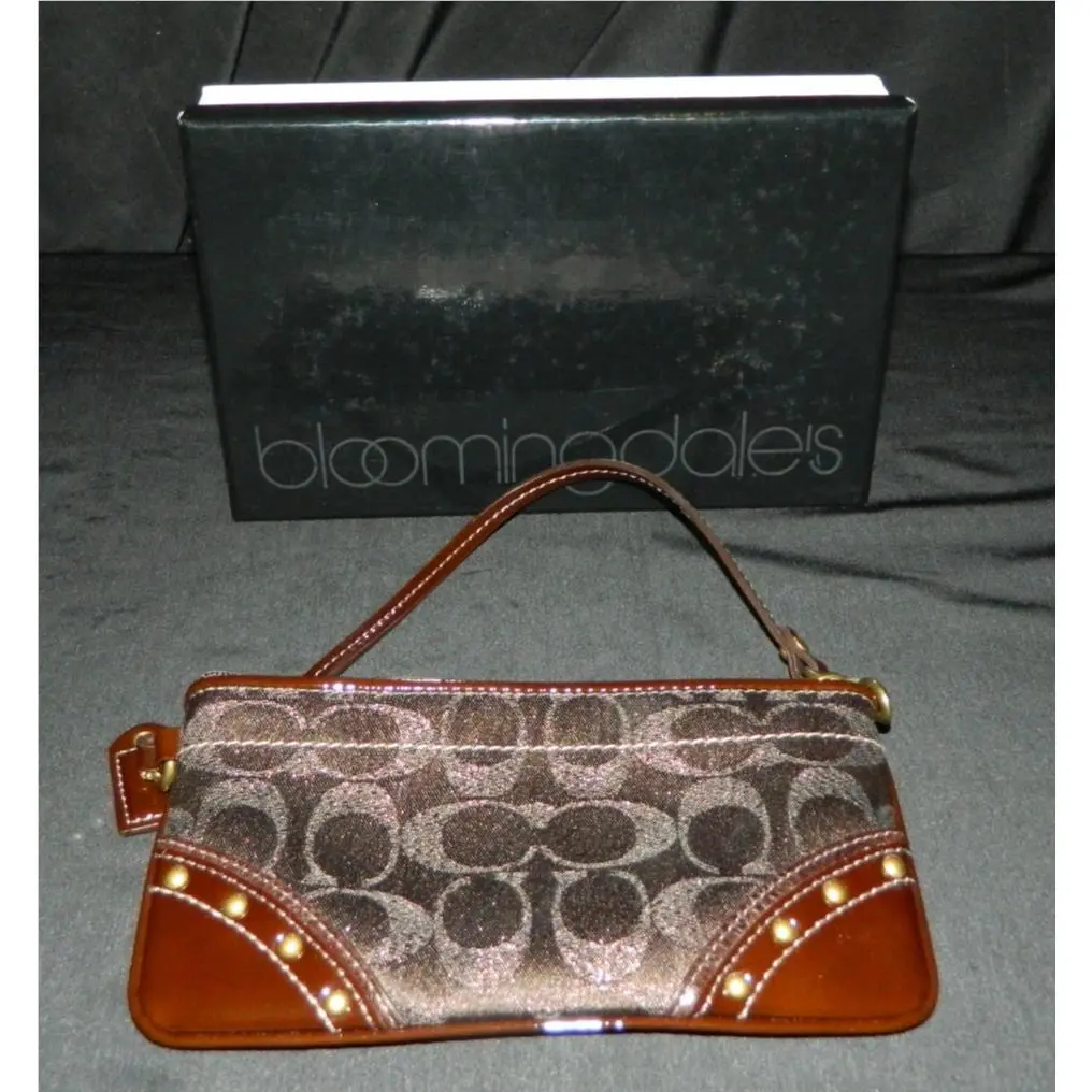 Coach Cosmetic Bag Dark Chocolate Quilted Leather IN Bloomingdale`s Box