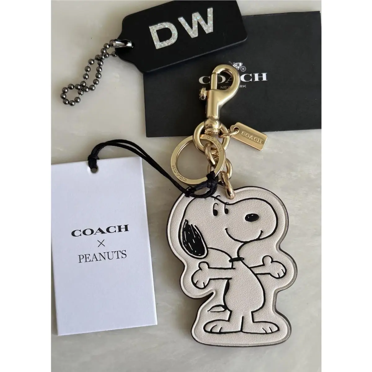 X Peanuts Snoopy Chalk/multi Leather Bag Charm / Key Ring / Fob CBG52 by Coach