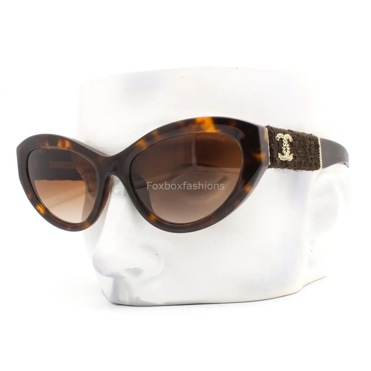 Sunglasses ch5513A 714/S5 Brown Tortoise Tweed Gold CC Logo with Case by Chanel