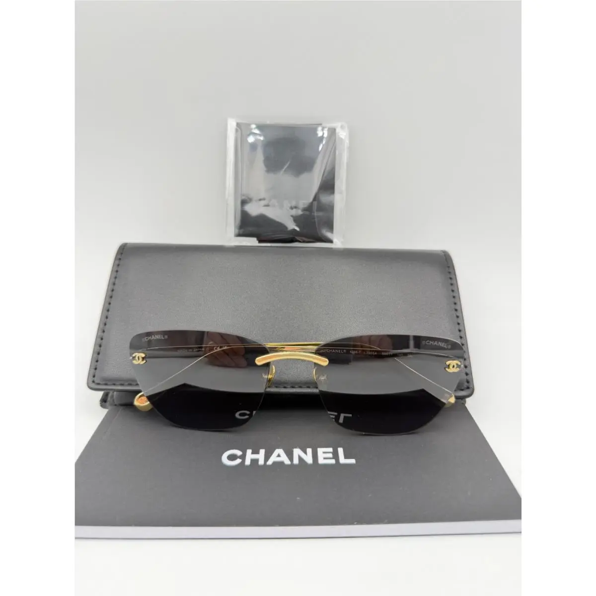 Sunglasses 4286T 395S4 Gold Gray 59 17 140 Titanium Cat Eye Rimless by Chanel