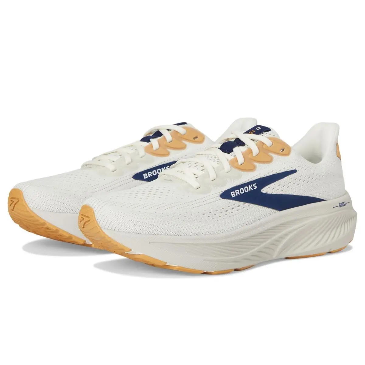 Brooks Ghost 17 Sneakers Men`s US 8 Coconut Blue Athletic Running Shoes MEW1125 - Ivory
