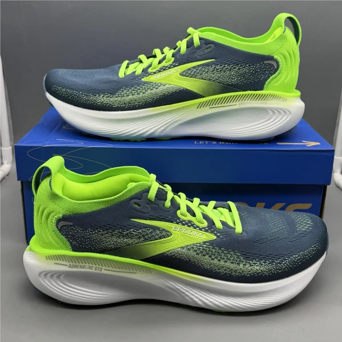 Brooks Adrenaline Gts 25 Men’s 9 Lime Green Midnight Blue Running Walking Shoes