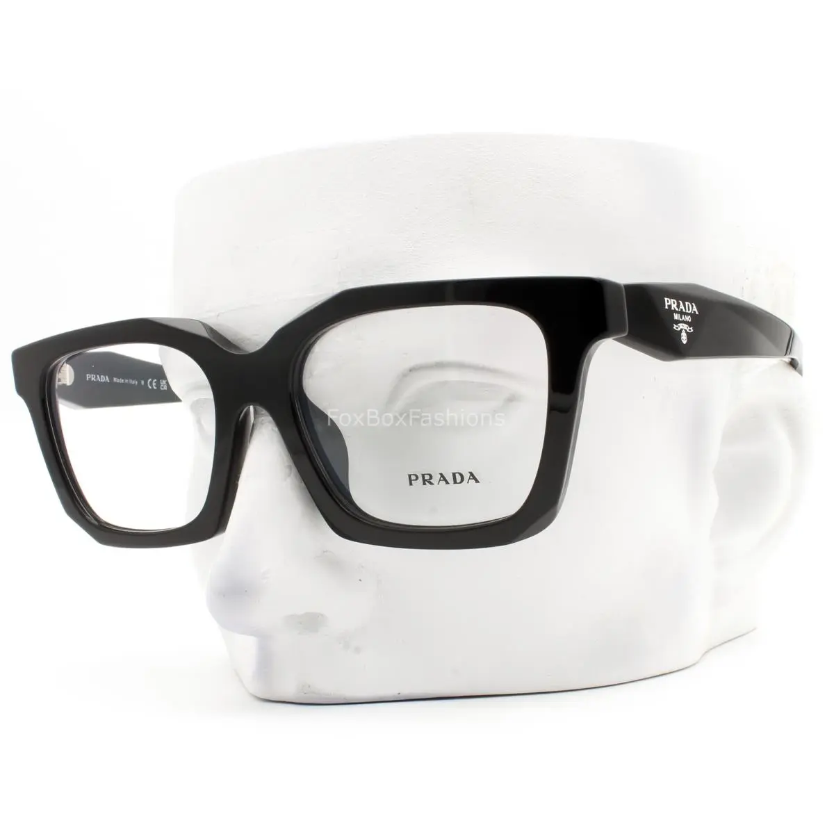 Prada Eyeglasses Vpr C08F 16K-1O1 Glasses Shiny Black Silver Logo 53mm with Case