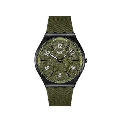Swatch Hint Of Pine Unisex Green Dial Rubber Strap Black Pvd Watch SS07B115