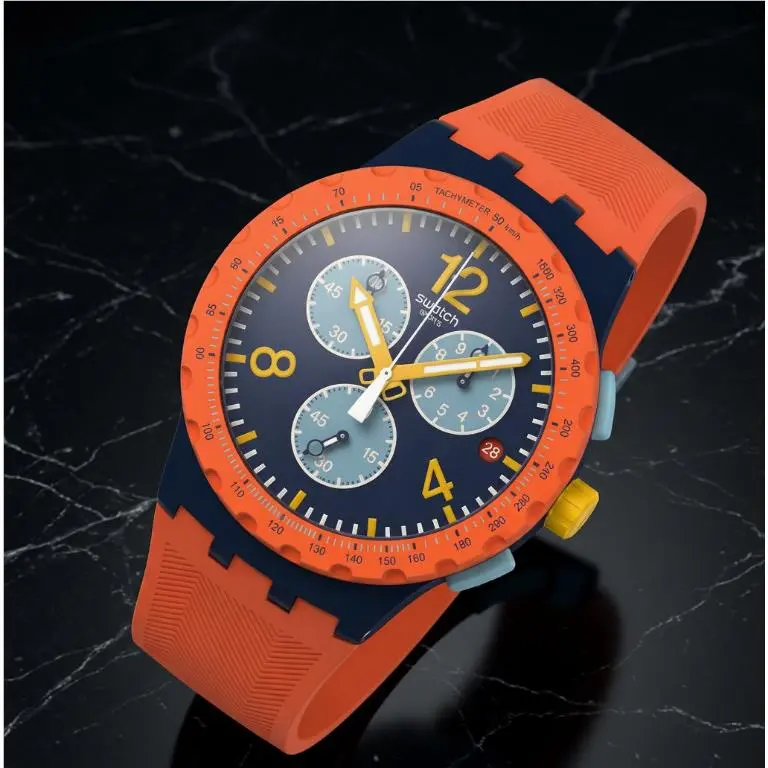 Swatch Unisex Casual Watch Orange Polymer Quartz Camo Flash SUSI400