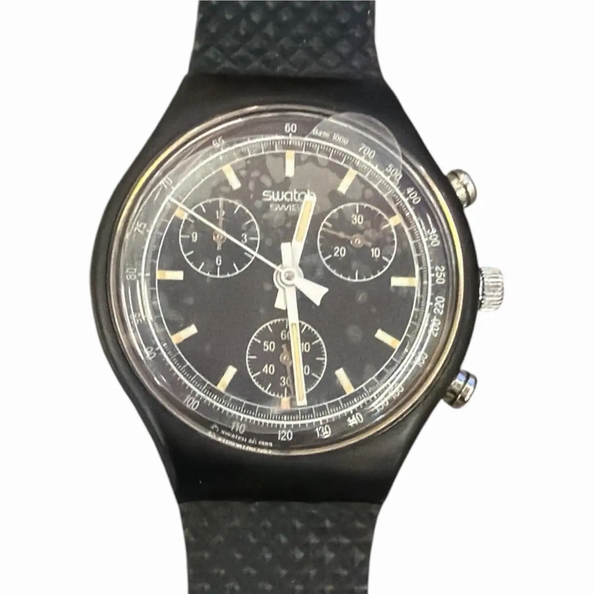 Swatch Chrono Watch Black Friday SCB100 1990 Chrono 37mm Swiss Made Quartz Nos - Dial: Black, Band: Black, Bezel: Black